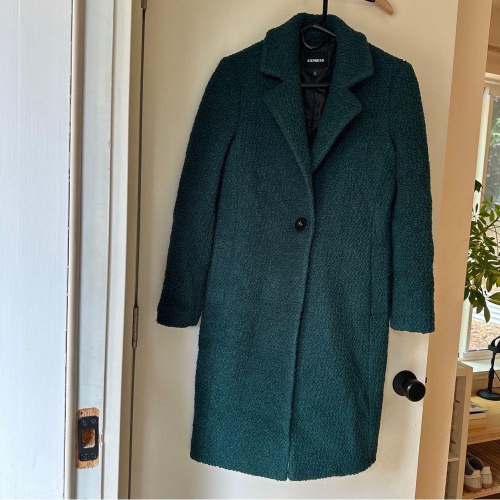 XXS Express women’s coat in dark teal bouclé